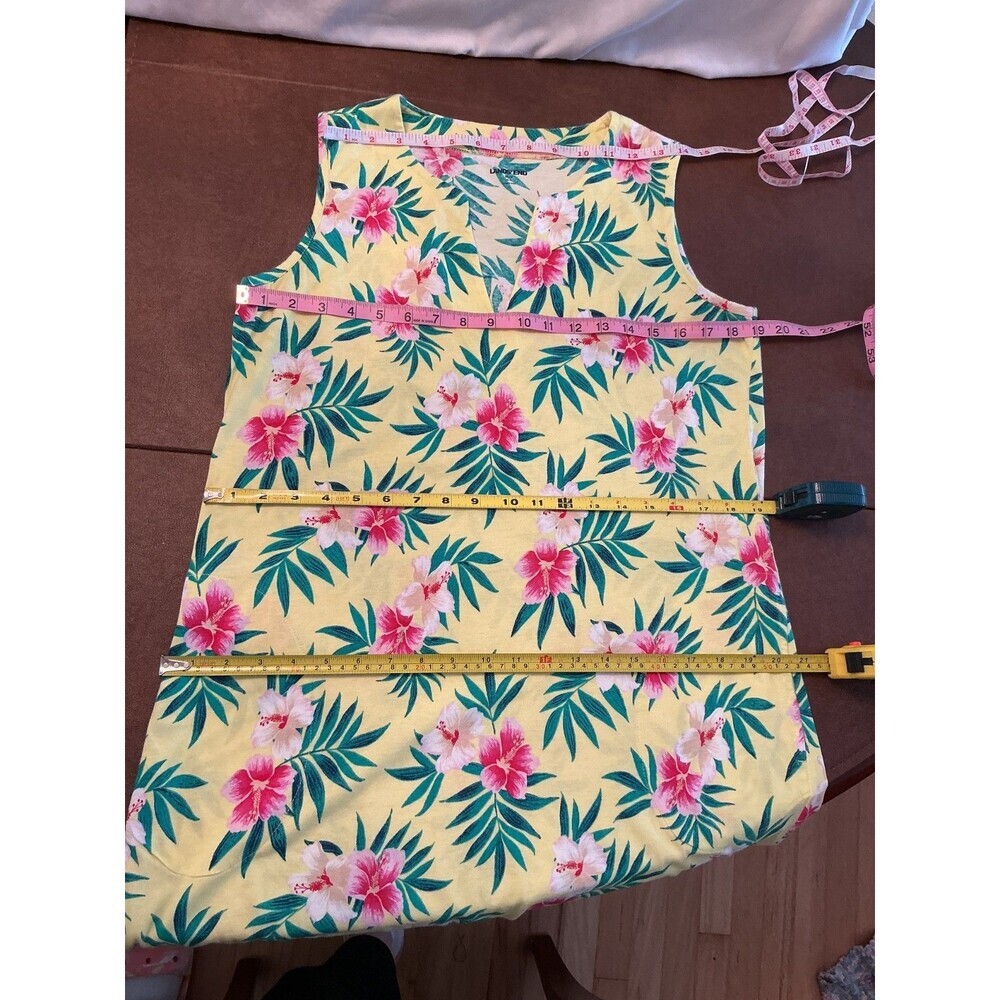 Lands' End Yellow Hibiscus Print Babydoll Mini Dress Sleeveless Sz M 10-12 - Picture 5 of 7